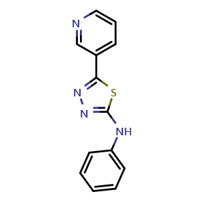 Chemical structure of N-Phenyl-5-pyridin-3-yl-1,3,4-thiadiazol-2-amine , CAS 35356-56-0, AChemBlock AD256978