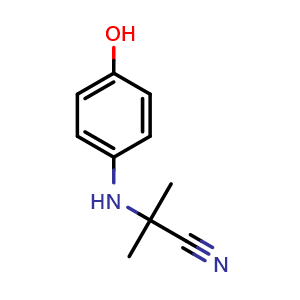 Chemical structure of 2-((4-Hydroxyphenyl)amino)-2-methylpropanenitrile , CAS 26850-26-0, AChemBlock AD257013