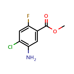 Chemical structure of Methyl 5-amino-4-chloro-2-fluorobenzoate , CAS 716362-14-0, AChemBlock AD257023