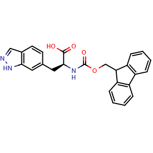 Chemical structure of (S)-2-((((9H-fluoren-9-yl)methoxy)carbonyl)amino)-3-(1H-indazol-6-yl)propanoic acid , CAS 2973753-75-0, AChemBlock AD257046