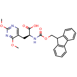 Chemical structure of S)-2-((((9H-fluoren-9-yl)methoxy)carbonyl)amino)-3-(2,4-dimethoxypyrimidin-5-yl)propanoic acid , CAS 2349624-14-0, AChemBlock AD257048