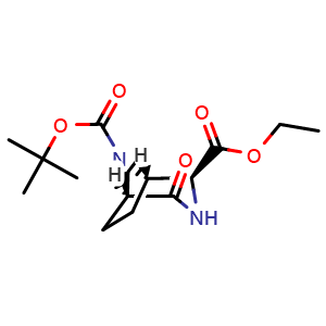 Chemical structure of 8-(tert-butyl) 2-ethyl (1S,2S,5R)-4-oxo-3,8-diazabicyclo[3.2.1]octane-2,8-dicarboxylate , CAS 2836267-67-3, AChemBlock AD257054