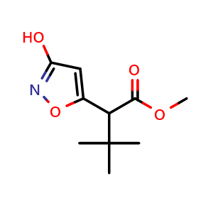 Chemical structure of Methyl 2-(3-hydroxyisoxazol-5-yl)-3,3-dimethylbutanoate , AChemBlock AD257064