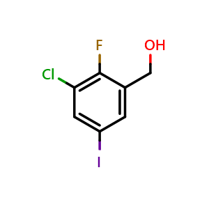 Chemical structure of (3-Chloro-2-fluoro-5-iodophenyl)methanol , CAS 1000162-10-6, AChemBlock AD257073