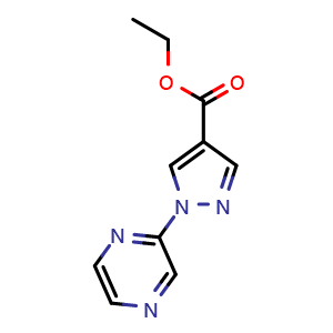 Chemical structure of Ethyl 1-(pyrazin-2-yl)-1H-pyrazole-4-carboxylate , CAS 1014632-12-2, AChemBlock AD257089
