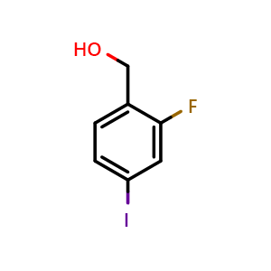 Chemical structure of (2-fluoro-4-iodophenyl)methanol , CAS 1039646-78-0, AChemBlock AD257105