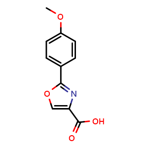 Chemical structure of 2-(4-Methoxy-phenyl)-oxazole-4-carboxylic acid , CAS 1065102-54-6, AChemBlock AD257119