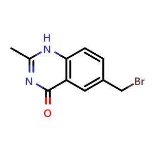 Chemical structure of 6-(Bromomethyl)-2-methylquinazolin-4(1H)-one , CAS 112888-43-4, AChemBlock AD257144