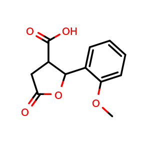 Chemical structure of 2-(2-Methoxyphenyl)-5-oxotetrahydrofuran-3-carboxylic acid , CAS 117621-06-4, AChemBlock AD257164