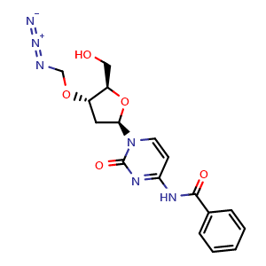 Chemical structure of N4-Benzoyl-3'-O-(azidomethyl)-2'-deoxycytidine , CAS 1187621-03-9, AChemBlock AD257177