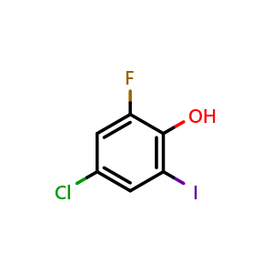 Chemical structure of 4-chloro-2-fluoro-6-iodophenol , CAS 1192815-08-9, AChemBlock AD257180