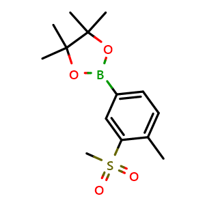 Chemical structure of 4,4,5,5-Tetramethyl-2-(4-methyl-3-(methylsulfonyl)phenyl)-1,3,2-dioxaborolane , CAS 1203655-78-0, AChemBlock AD257186