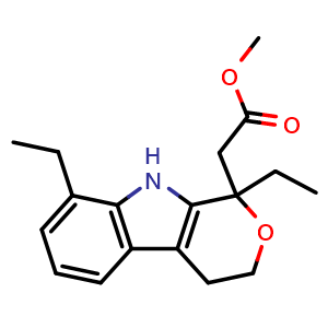 Chemical structure of Methyl 2-(1,8-diethyl-1,3,4,9-tetrahydropyrano[3,4-b]indol-1-yl)acetate , CAS 122188-02-7, AChemBlock AD257203