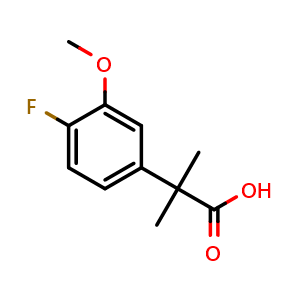 Chemical structure of 2-(4-fluoro-3-methoxyphenyl)-2-methylpropanoic acid , CAS 1239963-90-6, AChemBlock AD257209