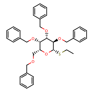Chemical structure of 1-S-Ethyl 2,3,4,6-tetra-O-benzyl-b-D-thiogalactopyranoside , CAS 125411-99-6, AChemBlock AD257218
