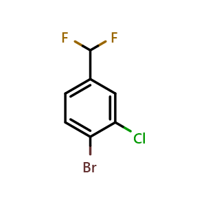 Chemical structure of 1-bromo-2-chloro-4-(difluoromethyl)benzene , CAS 1261614-16-7, AChemBlock AD257229