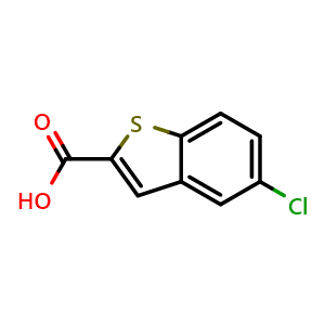 Chemical structure of 5-Chloro-1-benzothiophene-2-carboxylic acid , CAS 13771-75-0, AChemBlock AD257291