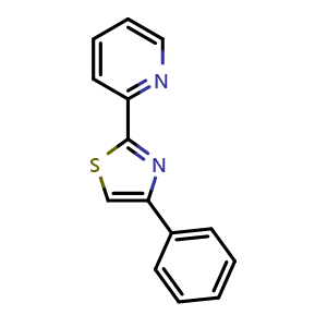 Chemical structure of 4-Phenyl-2-(2-pyridyl)thiazole , CAS 14384-67-9, AChemBlock AD257314