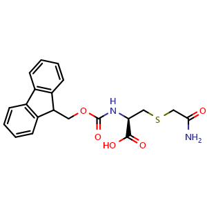 Chemical structure of (2R)-3-[(carbamoylmethyl)sulfanyl]-2-({[(9H-fluoren-9-yl)methoxy]carbonyl}amino)propanoic acid , CAS 1443324-12-6, AChemBlock AD257320