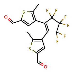 Chemical structure of 1,2-Bis(5'-formyl-2'-methylthien-3'-yl)perfluorocyclopentene , CAS 154566-75-3, AChemBlock AD257351