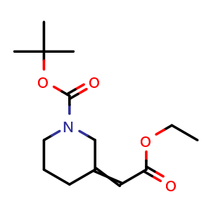 Chemical structure of Ethyl2-(1-Boc-3-piperidylidene)acetate , CAS 1590372-40-9, AChemBlock AD257356