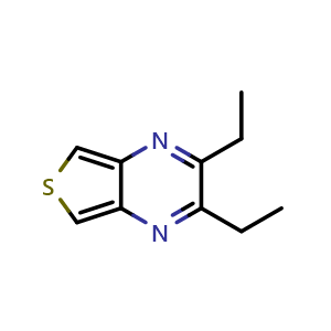 Chemical structure of 2,3-Diethylthieno[3,4-b]pyrazine , CAS 161776-32-5, AChemBlock AD257362