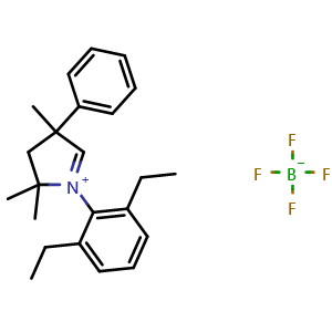 Chemical structure of 1-(2,6-Diethylphenyl)-2,2,4-trimethyl-4-phenyl-3,4-dihydro-2H-pyrrol-1-ium tetrafluoroborate , CAS 1671098-46-6, AChemBlock AD257378