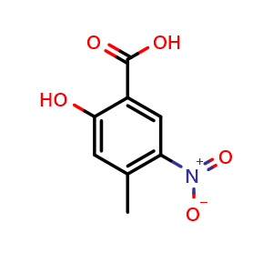 Chemical structure of 2-Hydroxy-4-methyl-5-nitro-benzoic acid , CAS 17276-91-4, AChemBlock AD257386