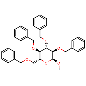 Chemical structure of Methyl 2,3,4,6-Tetra-O-benzyl-a-D-glucopyranoside , CAS 17791-37-6, AChemBlock AD257399