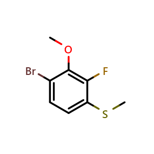 Chemical structure of (4-Bromo-2-fluoro-3-methoxyphenyl)(methyl)sulfane , CAS 1824272-66-3, AChemBlock AD257429