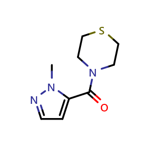 Chemical structure of (1-Methyl-1H-pyrazol-5-yl)(thiomorpholino)methanone , CAS 2124112-38-3, AChemBlock AD257495