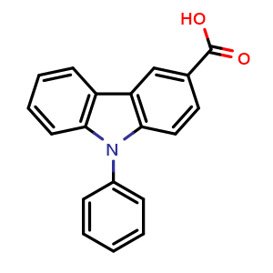 Chemical structure of 9-Phenyl-9H-carbazole-3-carboxylic acid , CAS 2195344-11-5, AChemBlock AD257504
