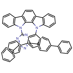 Chemical structure of 11-[1,1'-biphenyl]-3-yl-12-(4-[1,1'-biphenyl]-4-yl-6-phenyl-1,3,5-triazin-2-yl)-11,12-dihydro-Indolo[2,3-a]carbazole , CAS 2231620-98-5, AChemBlock AD257517