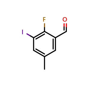 Chemical structure of 2-Fluoro-3-iodo-5-methylbenzaldehyde , CAS 2385422-34-2, AChemBlock AD257546