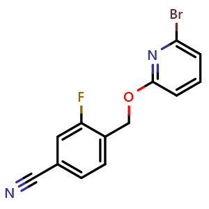 Chemical structure of 4-[(6-Bromo-2-pyridyl)oxymethyl]-3-fluorobenzonitrile , CAS 2428643-63-2, AChemBlock AD257561
