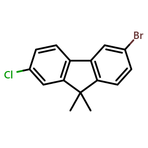 Chemical structure of 6-Bromo-2-chloro-9,9-dimethyl-9H-fluorene , CAS 2437250-05-8, AChemBlock AD257563