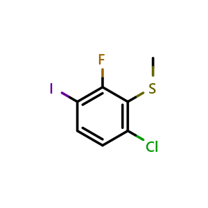 Chemical structure of (6-Chloro-2-fluoro-3-iodophenyl)(methyl)sulfane , CAS 2635937-76-5, AChemBlock AD257603
