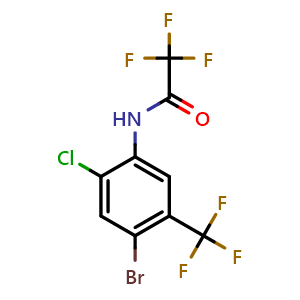 Chemical structure of N-(4-Bromo-2-chloro-5-(trifluoromethyl)phenyl)-2,2,2-trifluoroacetamide , CAS 2635937-82-3, AChemBlock AD257604