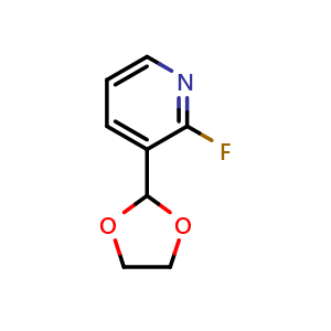 Chemical structure of 3-(1,3-Dioxolan-2-yl)-2-fluoropyridine , CAS 2643367-55-7, AChemBlock AD257609