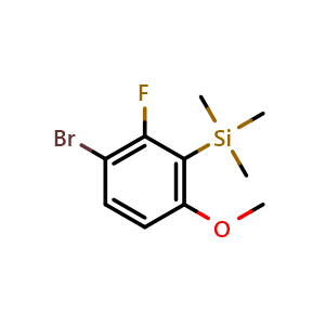 Chemical structure of (3-Bromo-2-fluoro-6-methoxyphenyl)trimethylsilane , CAS 2643367-93-3, AChemBlock AD257615