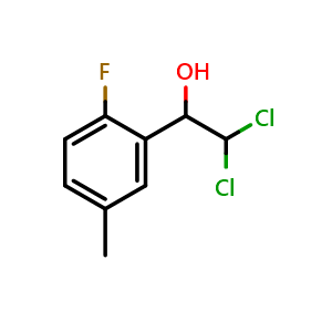 Chemical structure of 2,2-Dichloro-1-(2-fluoro-5-methylphenyl)ethanol , CAS 2734772-64-4, AChemBlock AD257632