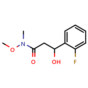 Chemical structure of 3-(2-Fluorophenyl)-3-hydroxy-N-methoxy-N-methylpropanamide , CAS 2734774-49-1, AChemBlock AD257642