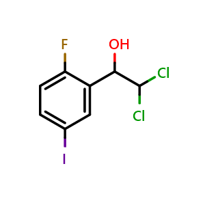 Chemical structure of 2,2-Dichloro-1-(2-fluoro-5-iodophenyl)ethanol , CAS 2734776-05-5, AChemBlock AD257650