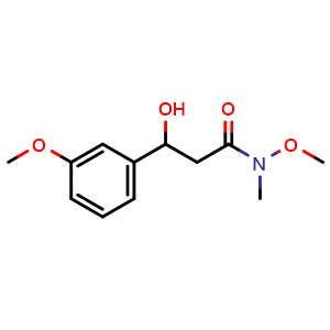 Chemical structure of 3-Hydroxy-N-methoxy-3-(3-methoxyphenyl)-N-methylpropanamide , CAS 2734776-50-0, AChemBlock AD257656