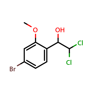 Chemical structure of 1-(4-Bromo-2-methoxyphenyl)-2,2-dichloroethanol , CAS 2734777-39-8, AChemBlock AD257661