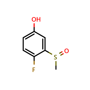 Chemical structure of 4-Fluoro-3-(methylsulfinyl)phenol , CAS 2734777-83-2, AChemBlock AD257662
