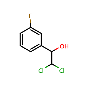 Chemical structure of 2,2-Dichloro-1-(3-fluorophenyl)ethanol , CAS 2734778-24-4, AChemBlock AD257664