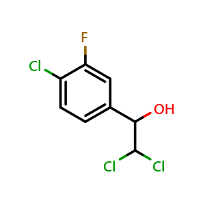 Chemical structure of 2,2-Dichloro-1-(4-chloro-3-fluorophenyl)ethanol , CAS 2734778-70-0, AChemBlock AD257669