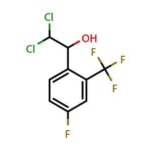 Chemical structure of 2,2-Dichloro-1-(4-fluoro-2-(trifluoromethyl)phenyl)ethanol , CAS 2734779-27-0, AChemBlock AD257673