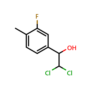 Chemical structure of 2,2-Dichloro-1-(3-fluoro-4-methylphenyl)ethanol , CAS 2734779-28-1, AChemBlock AD257674